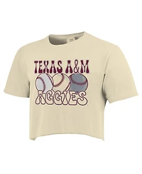 Image One Women's Natural Texas A&M Aggies Comfort Colors Baseball Cropped T-Shirt