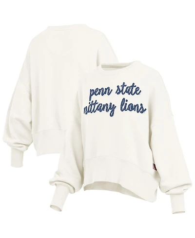 Pressbox Women's Cream Penn State Nittany Lions Oversized Chelsea Waist Length Pullover Sweatshirt