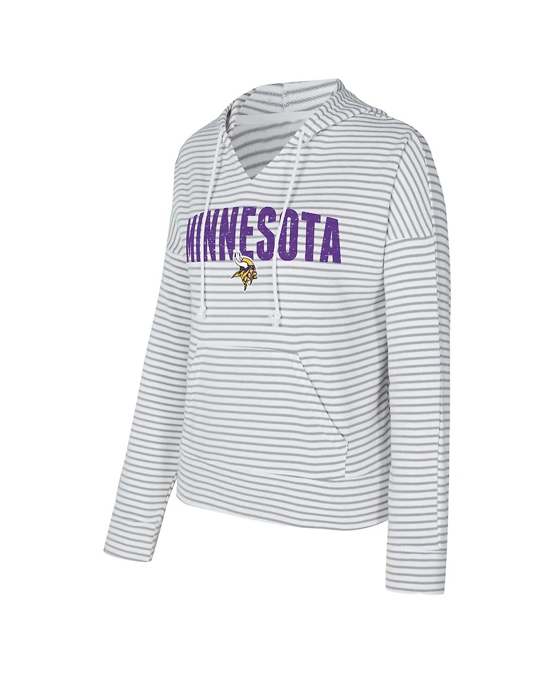 Concepts Sport Women's White/Gray Minnesota Vikings Liftoff Striped Notch Neck Pullover Hoodie