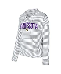 Concepts Sport Women's White/Gray Minnesota Vikings Liftoff Striped Notch Neck Pullover Hoodie