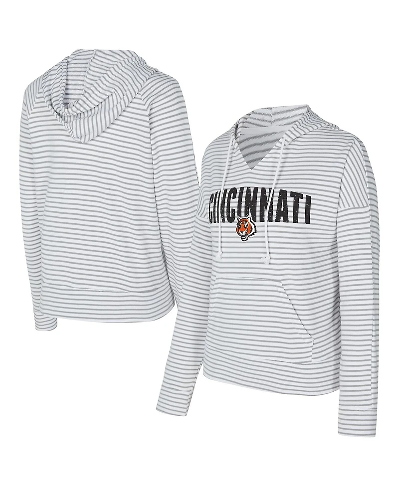 Concepts Sport Women's White/Gray Cincinnati Bengals Liftoff Striped Notch Neck Pullover Hoodie