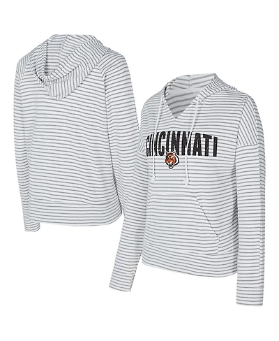 Concepts Sport Women's White/Gray Cincinnati Bengals Liftoff Striped Notch Neck Pullover Hoodie