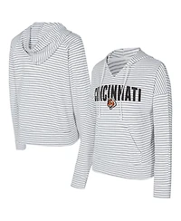 Concepts Sport Women's White/Gray Cincinnati Bengals Liftoff Striped Notch Neck Pullover Hoodie