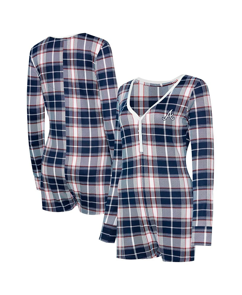 Concepts Sport Women's Navy Atlanta Braves Ashford Plaid V-Neck Knit Romper