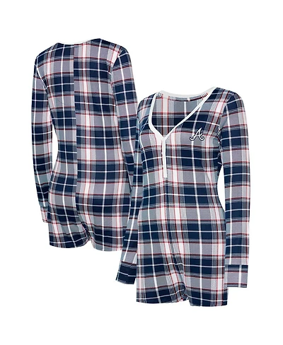 Concepts Sport Women's Navy Atlanta Braves Ashford Plaid V-Neck Knit Romper