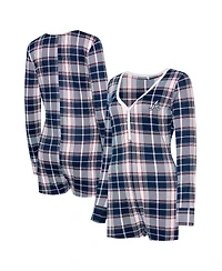 Concepts Sport Women's Navy Atlanta Braves Ashford Plaid V-Neck Knit Romper