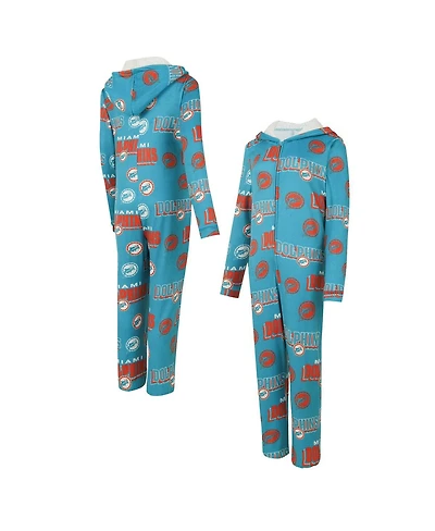 Concepts Sport Women's Aqua Miami Dolphins Roadway Allover Print Microfleece Full-Zip Union Dress