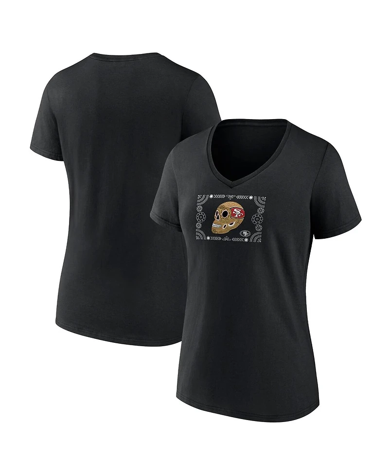 Fanatics Mto Label Women's Black San Francisco 49ers Sugar Skull V-Neck T-Shirt