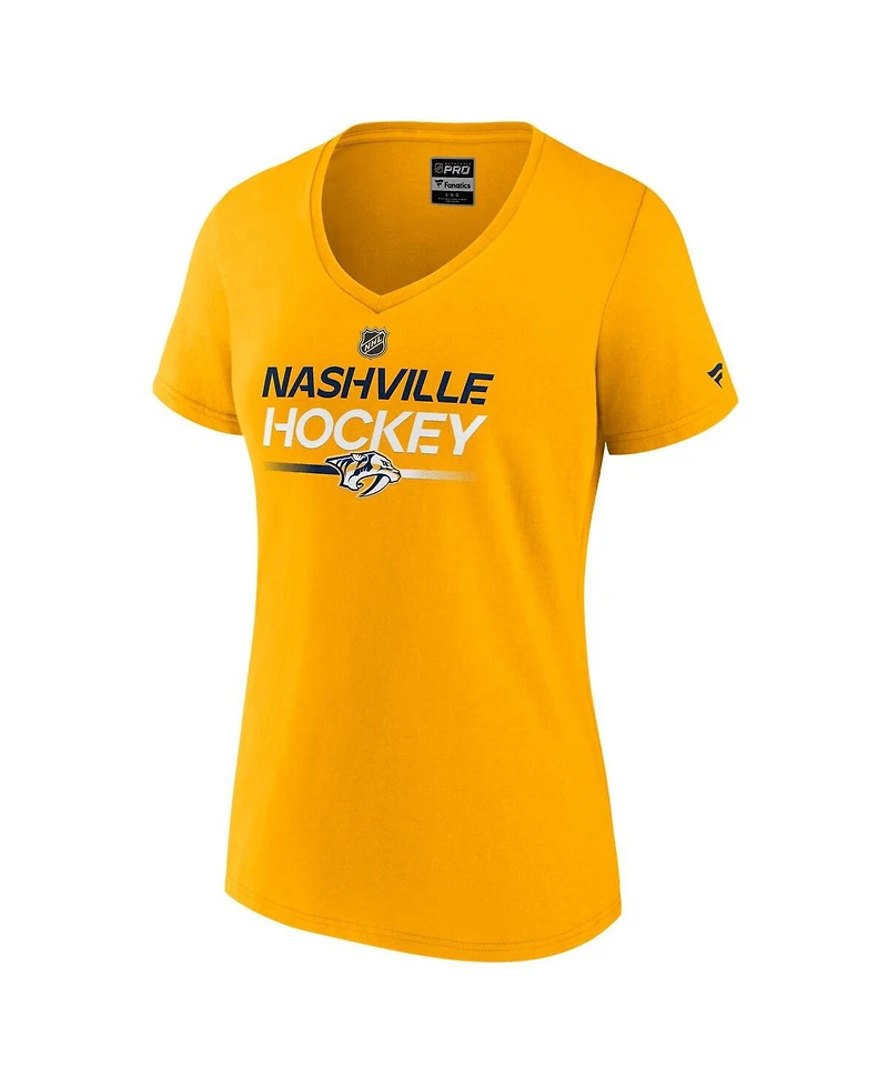 Fanatics Women's Gold Nashville Predators Authentic Pro Primary V-Neck T-Shirt