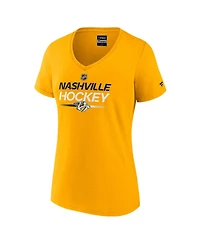 Fanatics Women's Gold Nashville Predators Authentic Pro Primary V-Neck T-Shirt