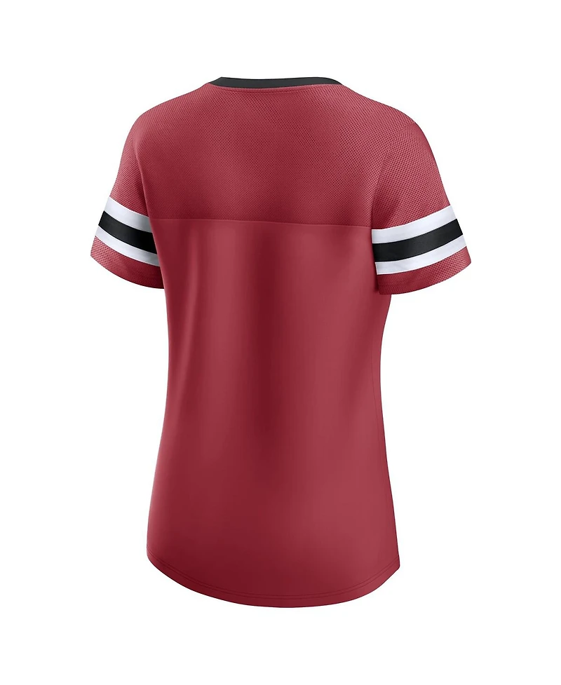 Fanatics Women's Cardinal Arizona Cardinals Iconic Bling Athena Lace-Up V-Neck T-Shirt
