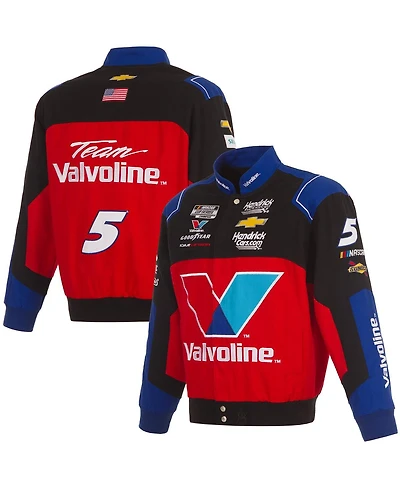 Jh Design Men's Black/Red Kyle Larson Valvoline Full-Snap Twill Uniform Jacket