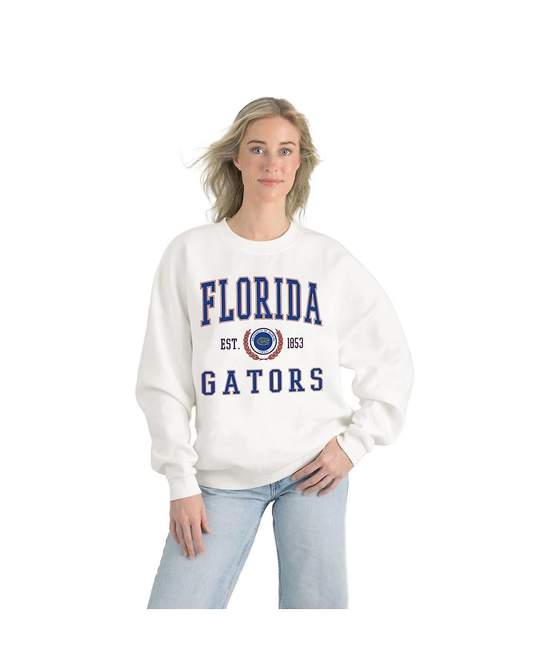 Gameday Couture Women's White Florida Gators Premium Fleece Drop Shoulder Oversized Pullover Sweatshirt
