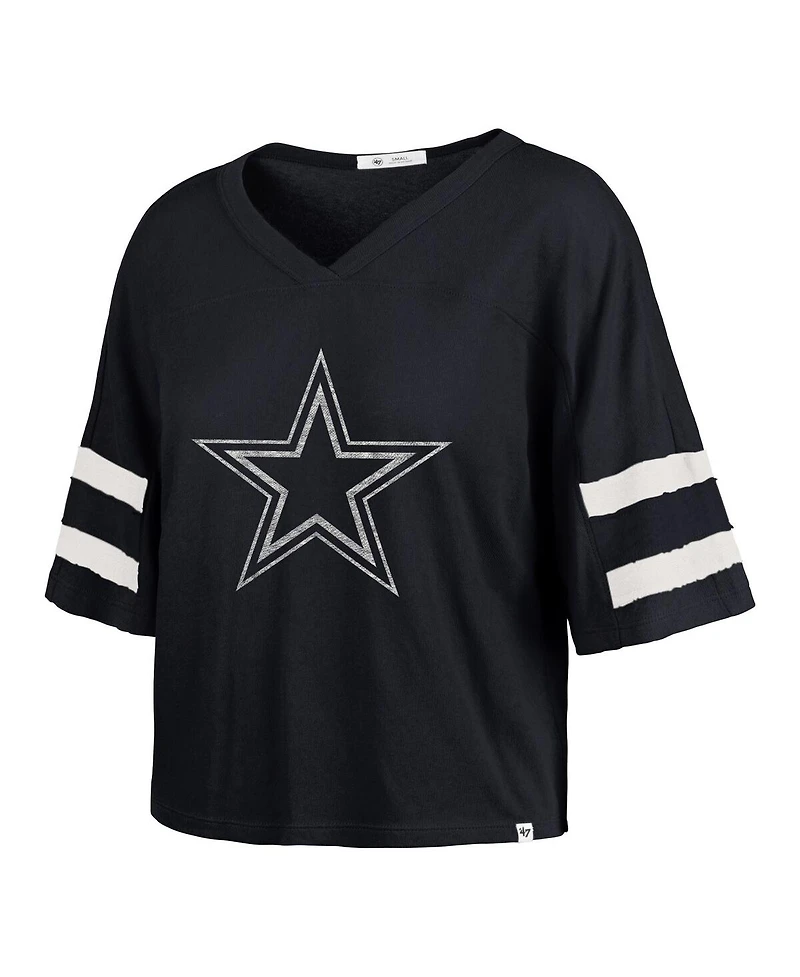 '47 Brand Women's Navy Dallas Cowboys Premier Scout Cropped V-Neck T-Shirt