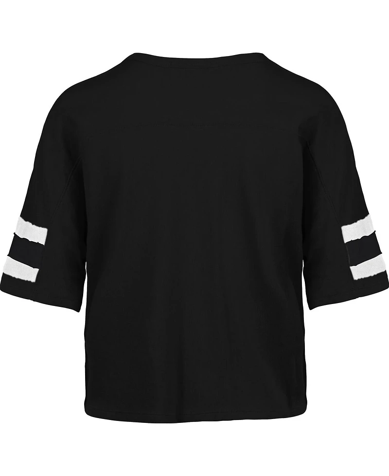 '47 Brand Women's Black Philadelphia Eagles Premier Scout Cropped V-Neck T-Shirt