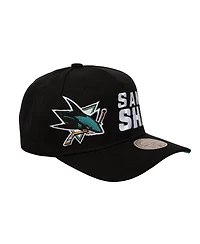 Mitchell & Ness Men's Black San Jose Sharks Busted Logo Wordmark Wrap-Around Pro Pinch Adjustable Hat