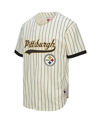 Mitchell & Ness Men's Troy Polamalu Cream Pittsburgh Steelers Name Number Mesh Button-Up Baseball Jersey