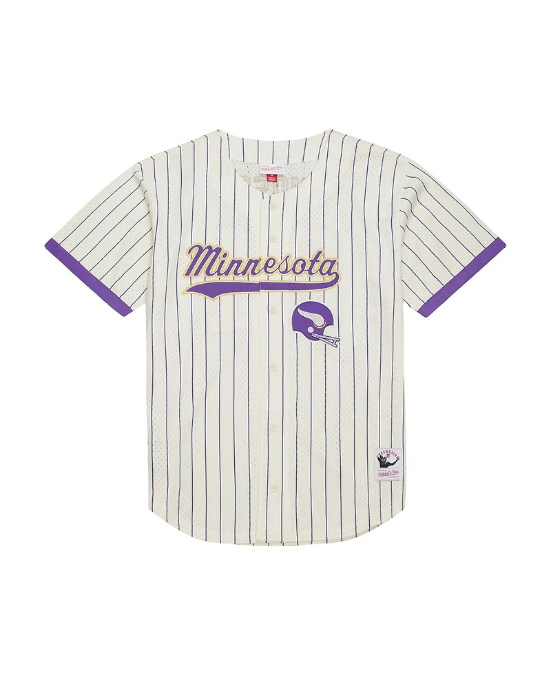 Mitchell & Ness Men's Randy Moss Cream Minnesota Vikings Name Number Mesh Button-Up Baseball Jersey
