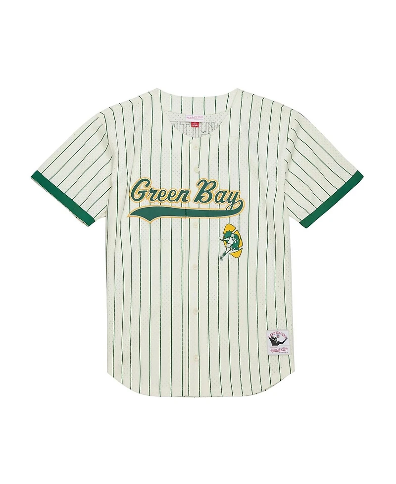 Mitchell & Ness Men's Reggie White Cream Green Bay Packers Name Number Mesh Button-Up Baseball Jersey