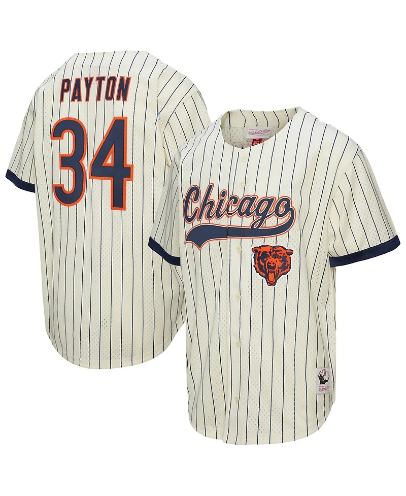 Mitchell & Ness Men's Walter Payton Cream Chicago Bears Name Number Mesh Button-Up Baseball Jersey