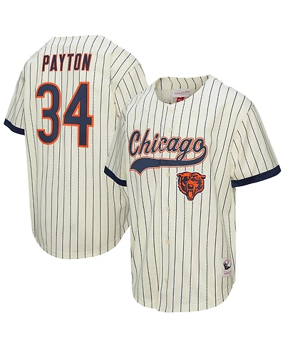 Mitchell & Ness Men's Walter Payton Cream Chicago Bears Name Number Mesh Button-Up Baseball Jersey