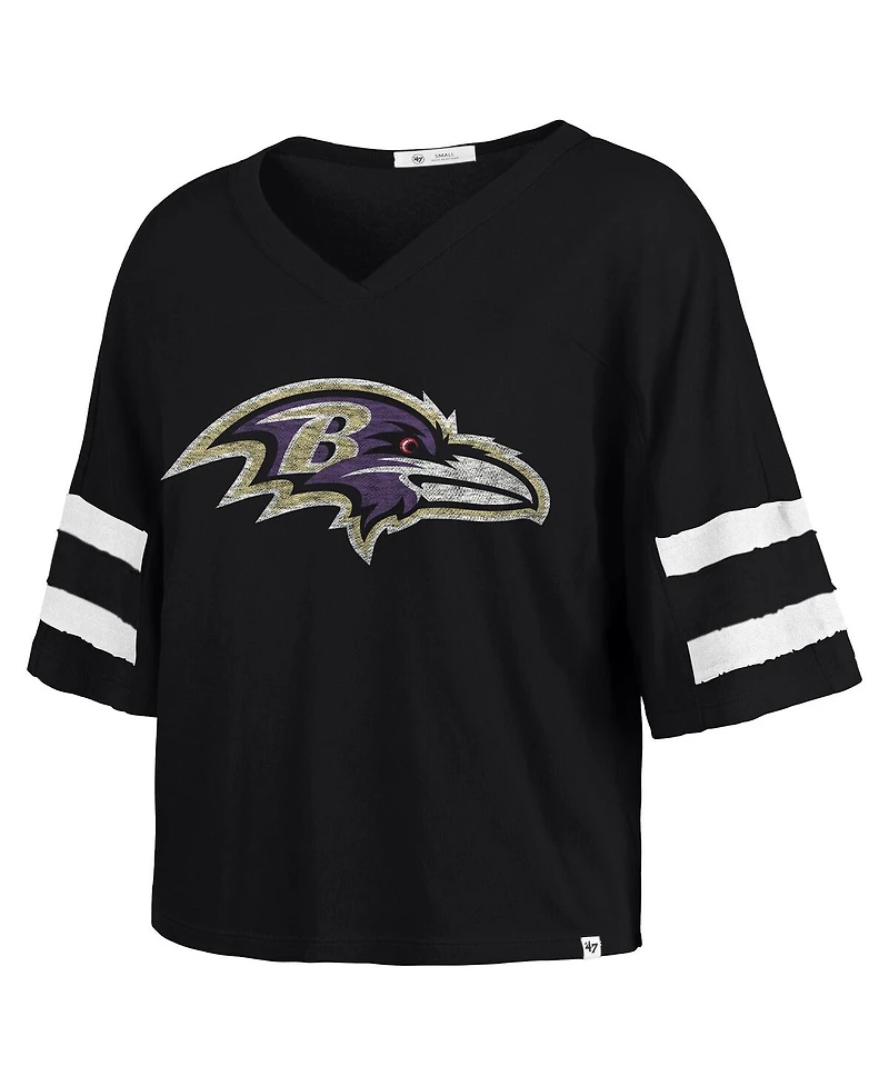 '47 Brand Women's Black Baltimore Ravens Premier Scout Cropped V-Neck T-Shirt