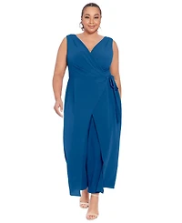 London Times Plus Sleeveless Sarong-Tie Jumpsuit