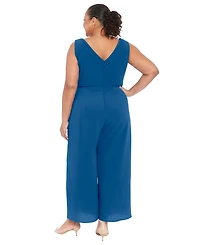 London Times Plus Sleeveless Sarong-Tie Jumpsuit