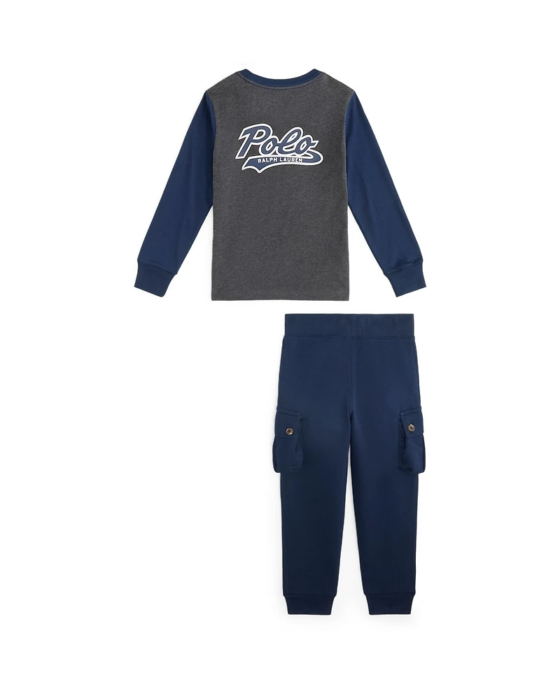 Polo Ralph Lauren Toddler and Little Boys 2-Piece Logo Jersey T-Shirt Fleece Jogger Pants Set