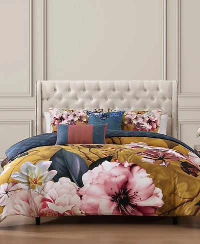 Bebejan Golden Bounty Bedding 220 Thread Count 100% Cotton Sateen 5 Piece Queen Size Reversible Comforter Set