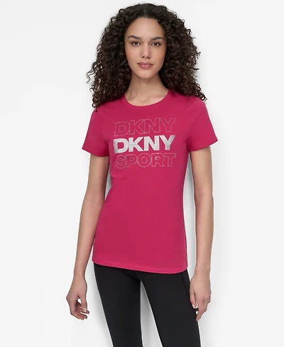 Dkny Women's Sport Glitter Logo Crew Neck T-shirt