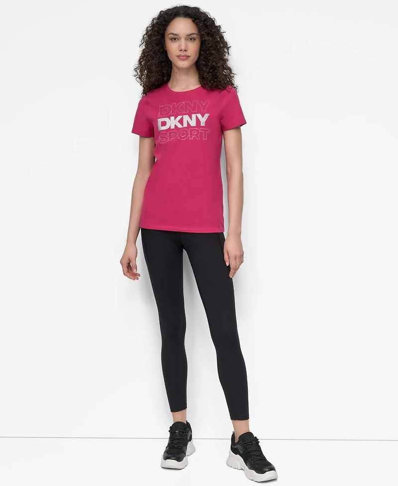 Dkny Women's Sport Glitter Logo Crew Neck T-shirt