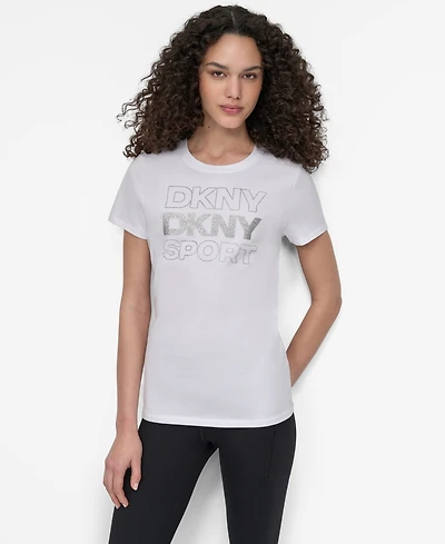 Dkny Women's Sport Glitter Logo Crew Neck T-shirt