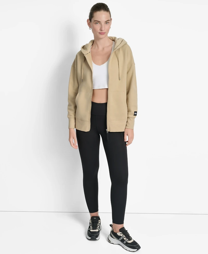 Dkny Women's Woven Patch Oversized Full Zip Jacket Hoodie