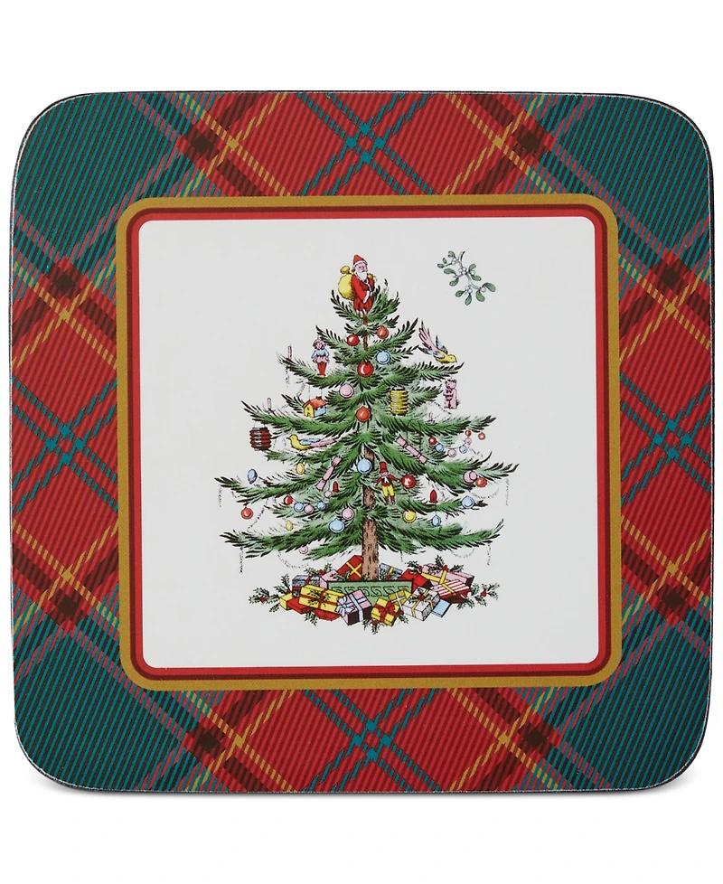 Spode Christmas Tree Tartan 5-Pc. Mug & Tin Coaster Set