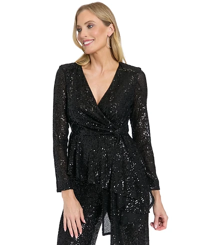 Muse Women's Long Sleeve Faux Twist Wrap Top