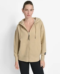 Dkny Women's Woven Patch Oversized Full Zip Jacket Hoodie