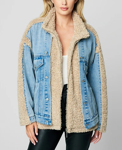 Blank Nyc Women's Faux Sherpa and Denim Mixed Media Jacket