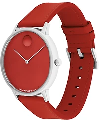 Movado Unisex Face Swiss Quartz Red Leather Watch, 41mm