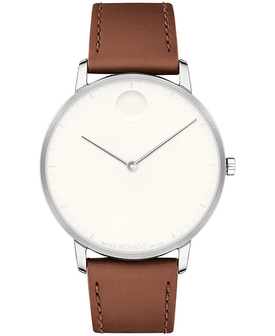 Movado Unisex Face Swiss Quartz Cognac Leather Watch