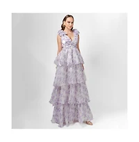 Bariano Women's Violeta Tiered Print Gown