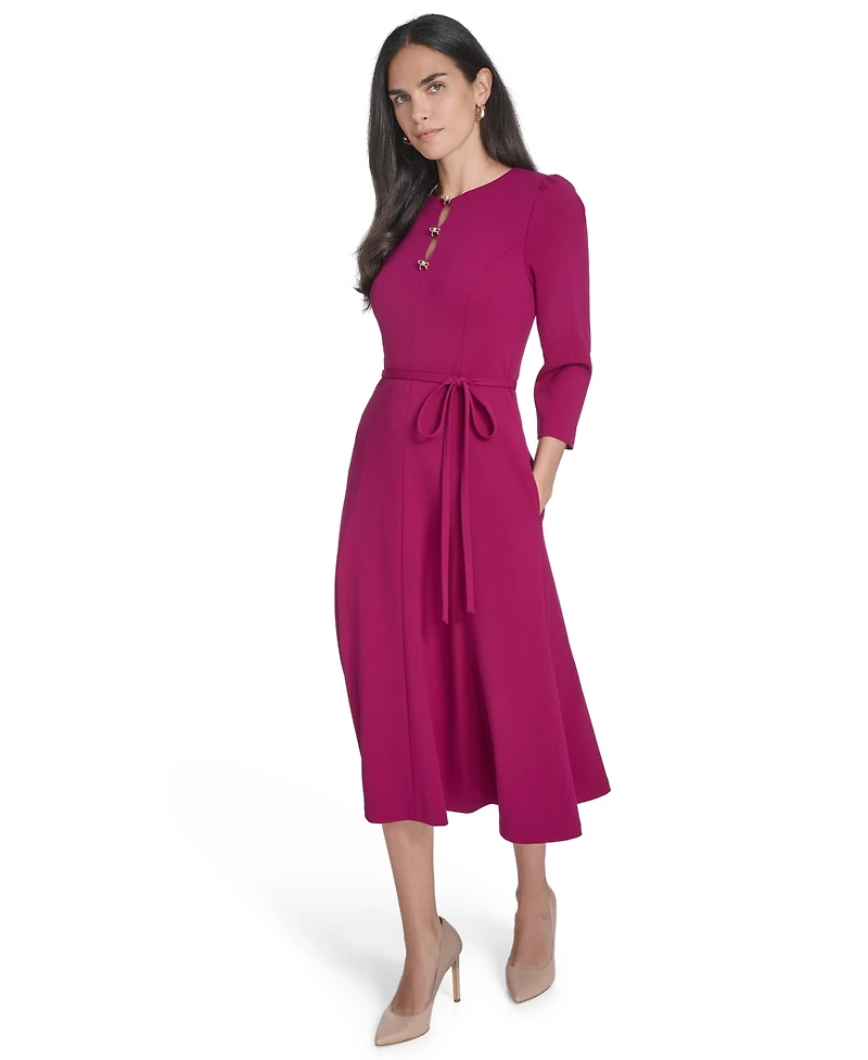 Jessica Howard Women's Jewel Neck 3/4-Sleeve Midi Dress