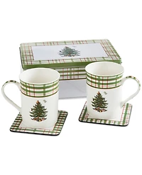 Spode Christmas Tree 5-Piece Mug & Tin Coaster Set