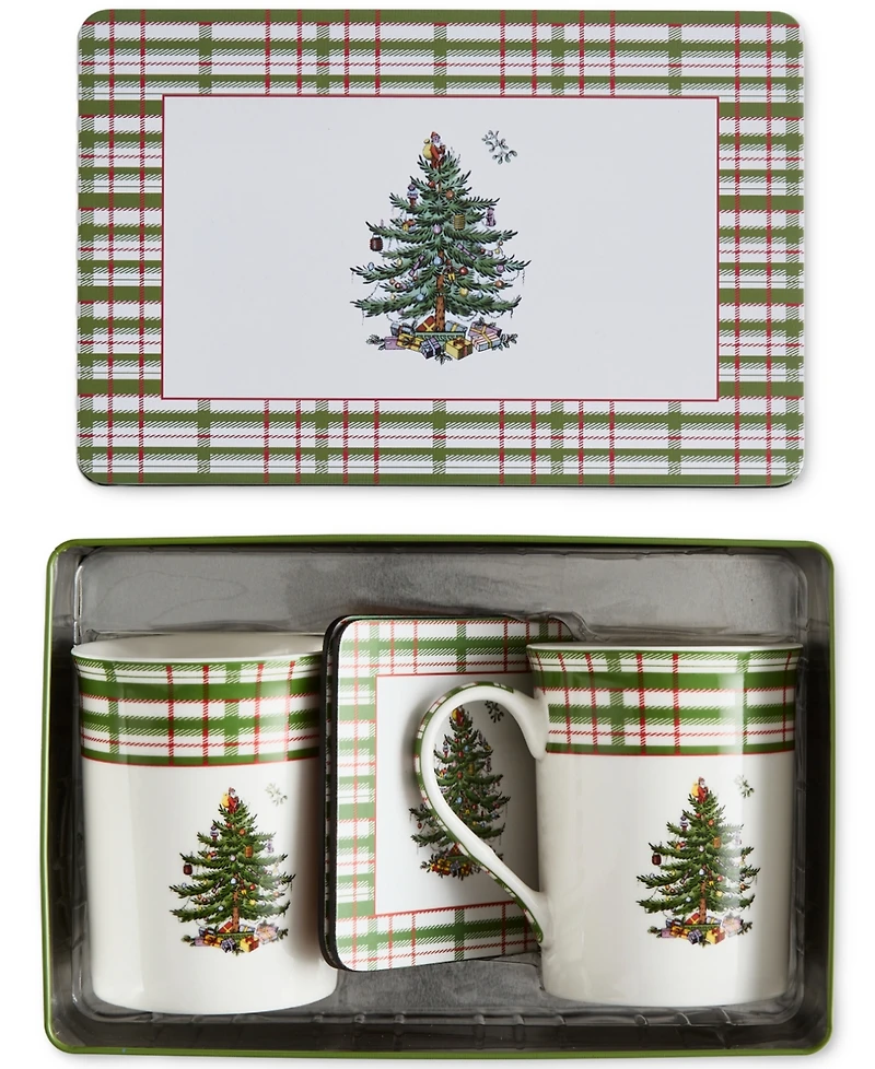 Spode Christmas Tree 5-Piece Mug & Tin Coaster Set