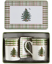 Spode Christmas Tree 5-Piece Mug & Tin Coaster Set