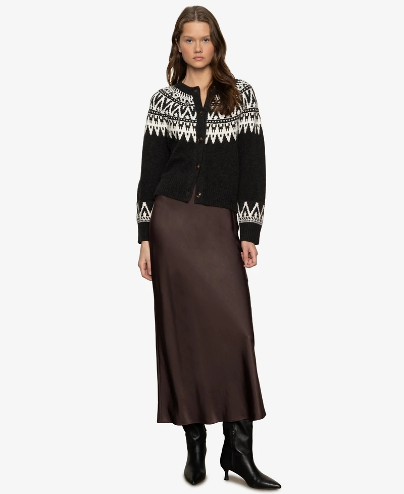 Sanctuary Women's Fairisle Crew Neck Cardigan Sweater