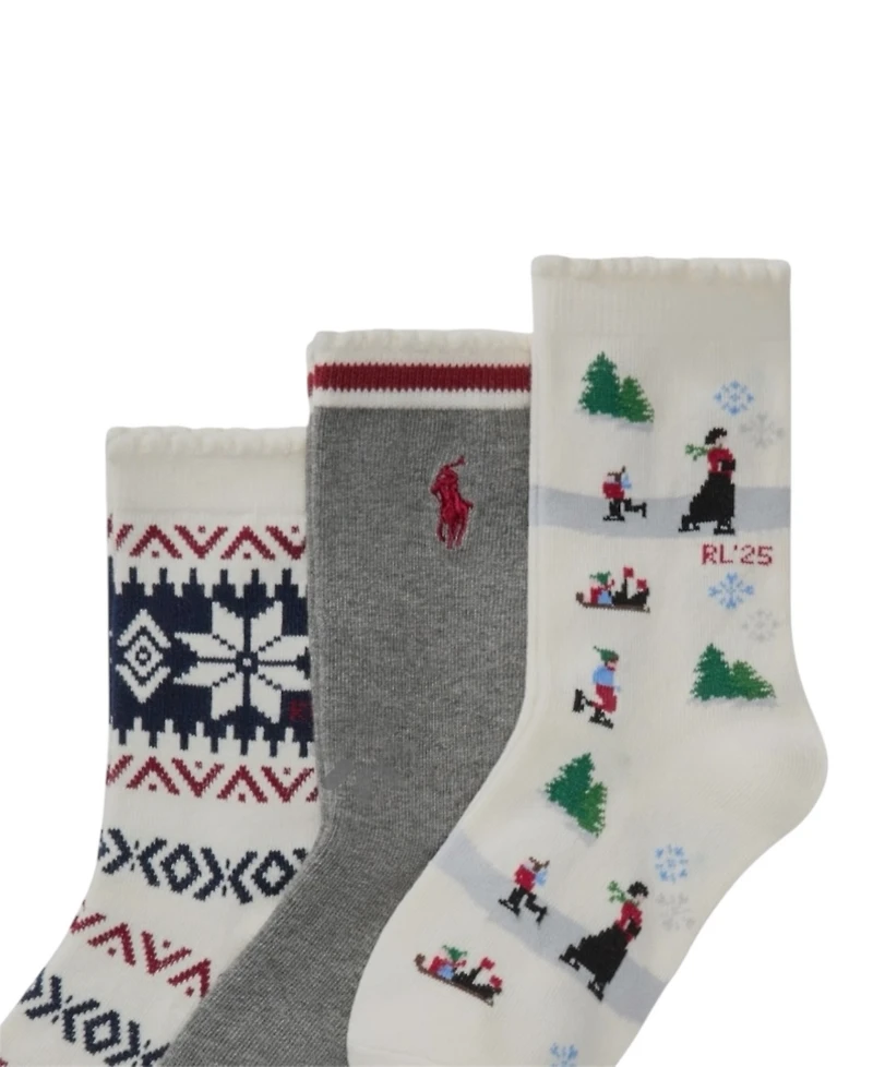Polo Ralph Lauren Little and Big Girls 3-Pack Holiday Ice Skater Scenic Socks