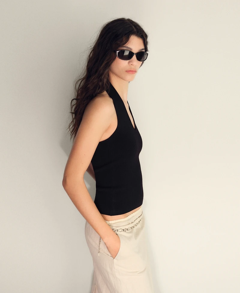 Mango Women's Ribbed Halter-Neck Top
