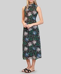 Almost Famous Juniors' Printed-Mesh Sleeveless Mock-Neck Dress