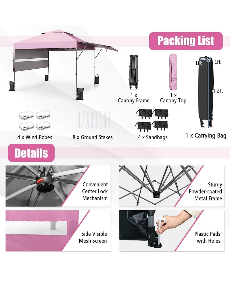 10'x17.6' Outdoor Instant Pop-up Canopy Tent Dual Half Awnings Adjust Patio